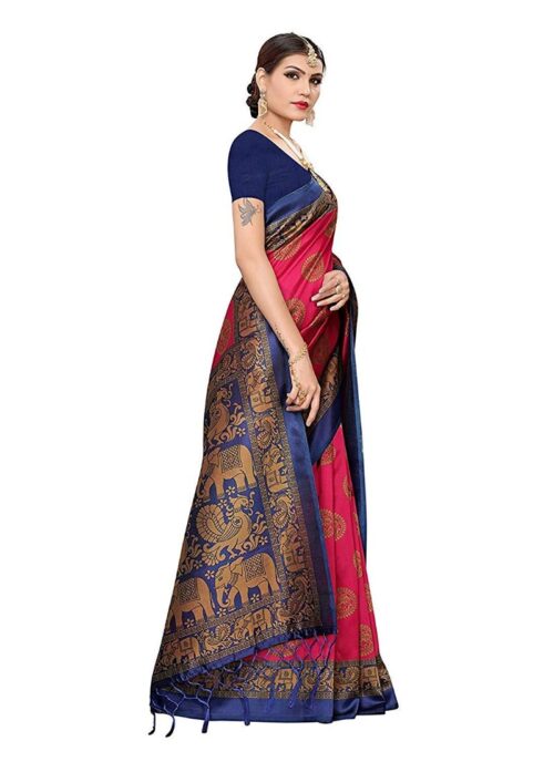 Women's Art Silk Saree With Blouse (Pink, 5-6mtrs) - Image 4