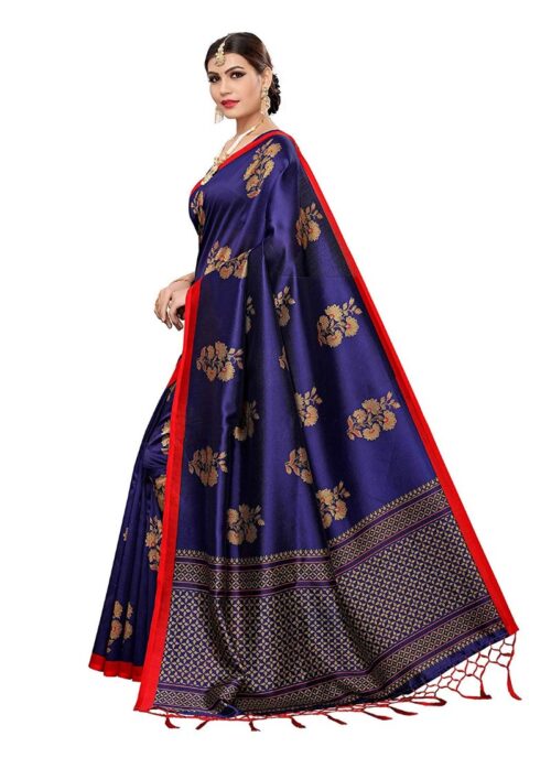 Women's Art Silk Saree With Blouse (Blue, 5-6mtrs) - Image 4