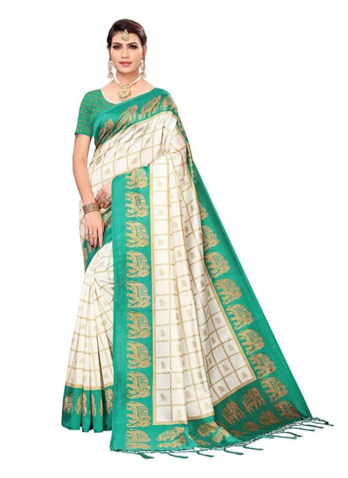 Women’s Art Silk Saree With Blouse (Green, 5-6mtrs)