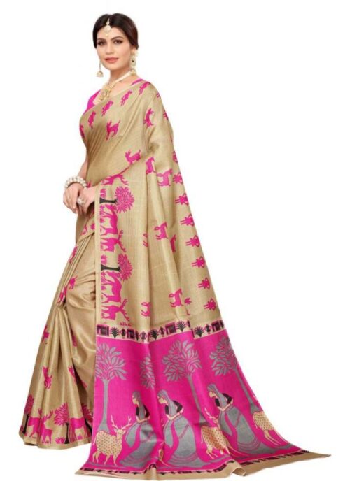 Women's Khadi Silk Saree With Blouse (Multicolor, 5-6mtrs) - Image 4