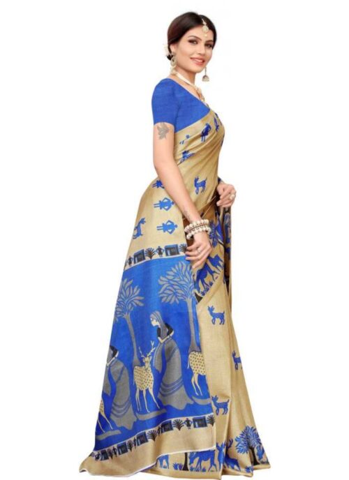 Women's Khadi Silk Saree With Blouse (Multicolor, 5-6mtrs) - Image 4