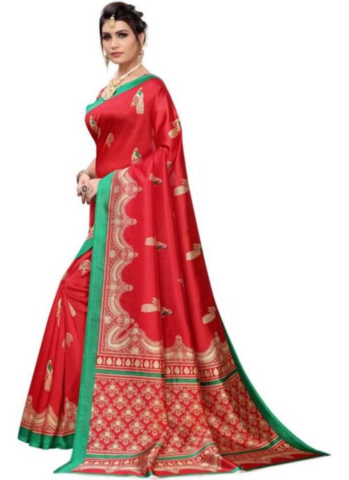 Women's Art Silk Saree With Blouse (Red, 5-6mtrs) - Image 3