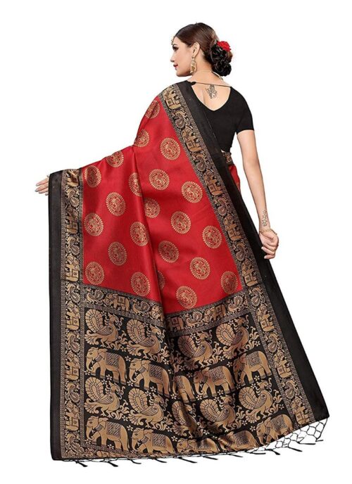 Women’s Art Silk Saree With Blouse (Red, 5-6mtrs)