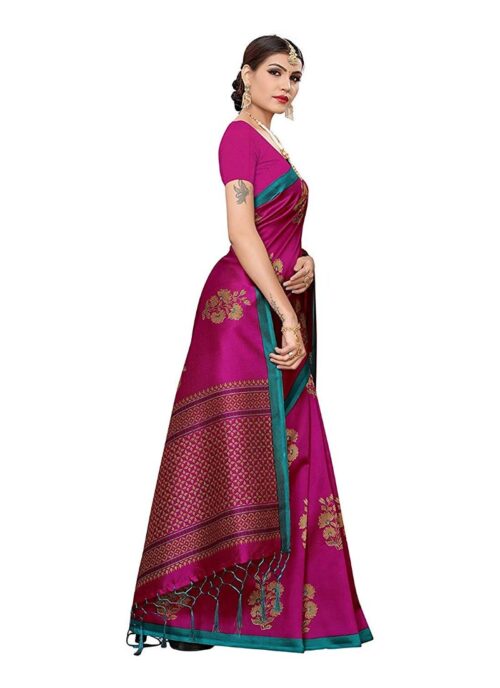 Women's Art Silk Saree With Blouse (Pink, 5-6mtrs) - Image 4