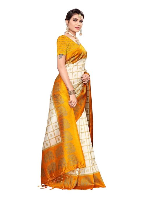 Women's Art Silk Saree With Blouse (Orange, 5-6mtrs) - Image 4