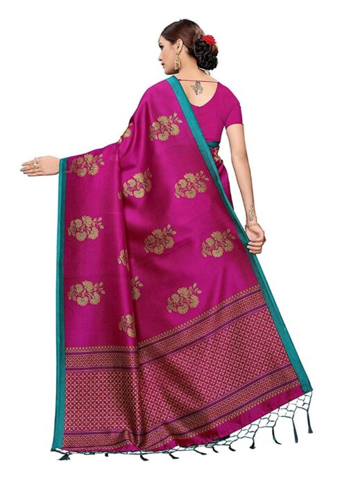 Women’s Art Silk Saree With Blouse (Pink, 5-6mtrs)