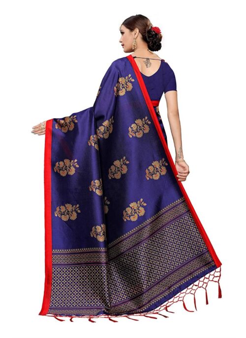 Women's Art Silk Saree With Blouse (Blue, 5-6mtrs) - Image 3