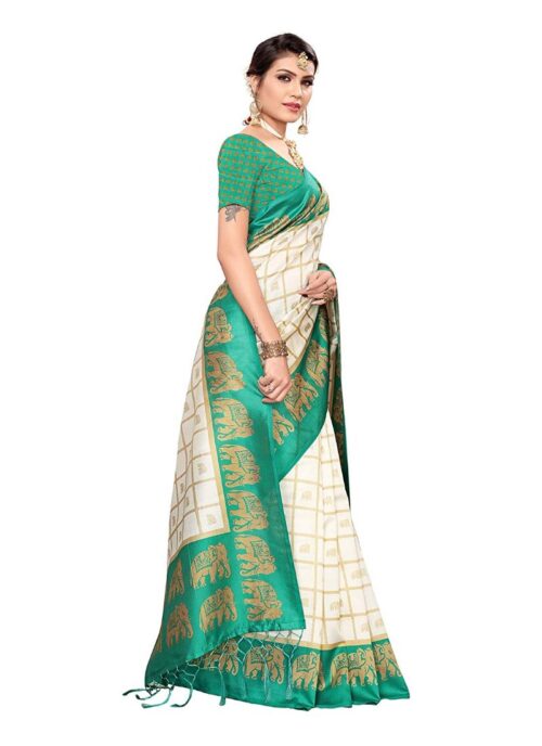 Women's Art Silk Saree With Blouse (Green, 5-6mtrs) - Image 4