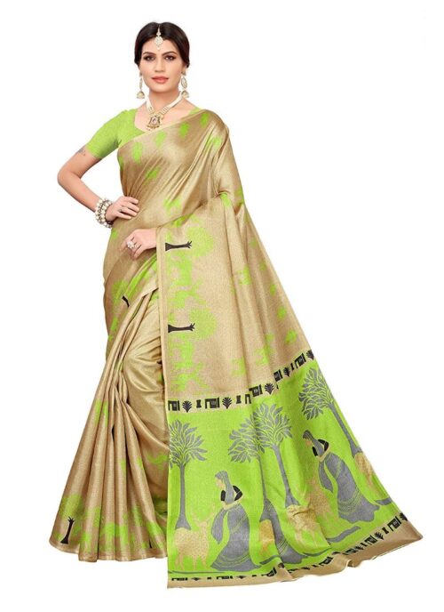 Women’s Khadi Silk Saree With Blouse (Multicolor, 5-6mtrs)