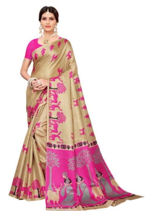 Women’s Khadi Silk Saree With Blouse (Multicolor, 5-6mtrs)