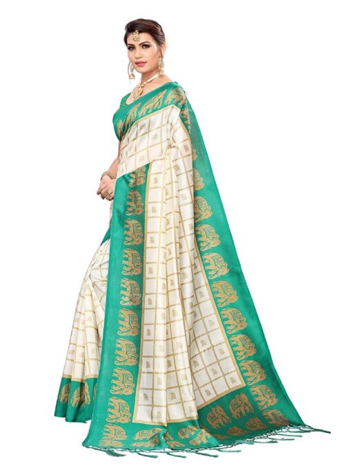 Women's Art Silk Saree With Blouse (Green, 5-6mtrs) - Image 3