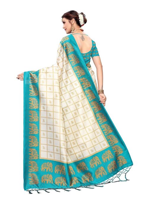 Women’s Art Silk Saree With Blouse (Turquoise, 5-6mtrs)