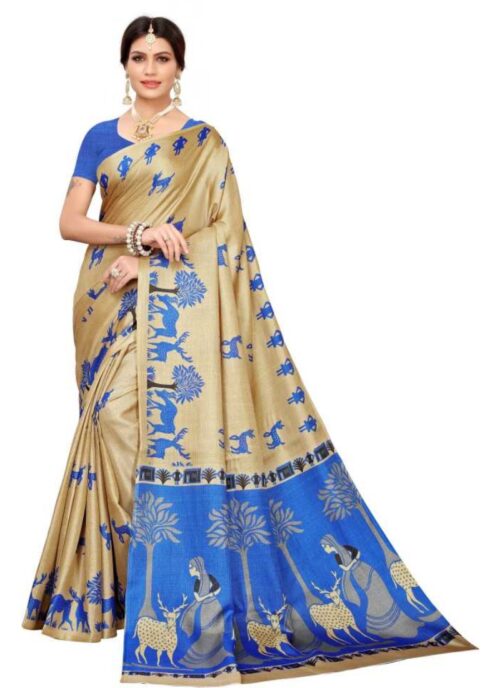 Women’s Khadi Silk Saree With Blouse (Multicolor, 5-6mtrs)