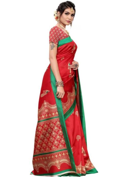 Women's Art Silk Saree With Blouse (Red, 5-6mtrs) - Image 4