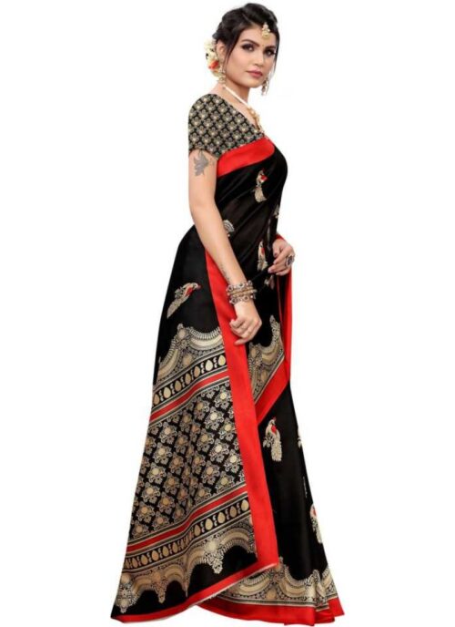 Women's Art Silk Saree With Blouse (Black, 5-6mtrs) - Image 3