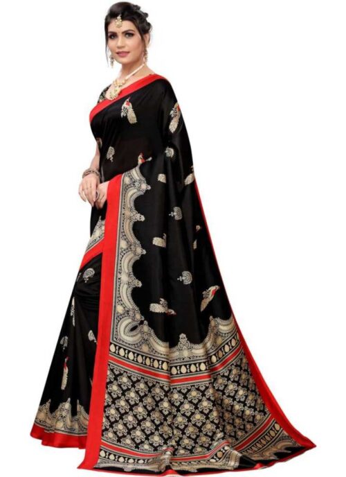 Women's Art Silk Saree With Blouse (Black, 5-6mtrs) - Image 4