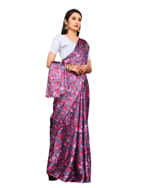 Women's Soft Japan Satin Saree With Blouse (Pink, 5-6Mtrs) - Image 3