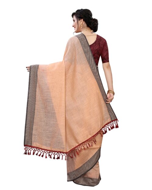 Women’s Soft Cotton Saree With Blouse (Orange, 5-6Mtrs)