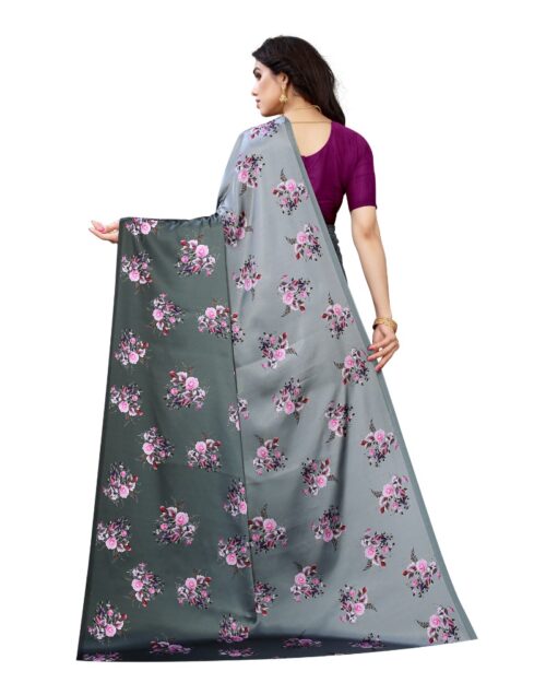 Women’s Soft Japan Satin Saree With Blouse (Dark Grey, 5-6Mtrs)