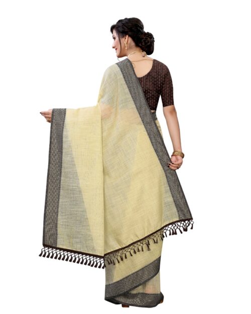 Women’s Soft Cotton Saree With Blouse (Yellow, 5-6Mtrs)