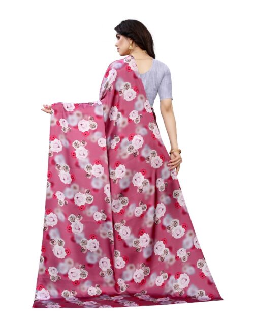 Women’s Soft Japan Satin Saree With Blouse (Dark Pink, 5-6Mtrs)