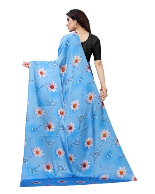 Women’s Soft Japan Satin Saree With Blouse (Blue, 5-6Mtrs)