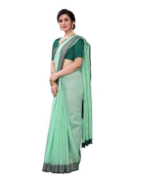 Women's Soft Cotton Saree With Blouse (Rama, 5-6Mtrs) - Image 4