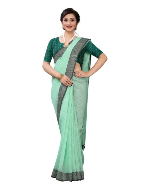 Women’s Soft Cotton Saree With Blouse (Rama, 5-6Mtrs)