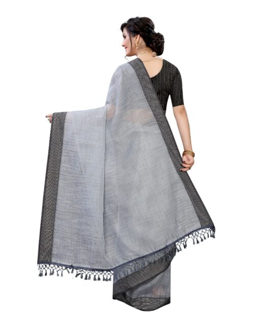 Women’s Soft Cotton Saree With Blouse (Grey, 5-6Mtrs)