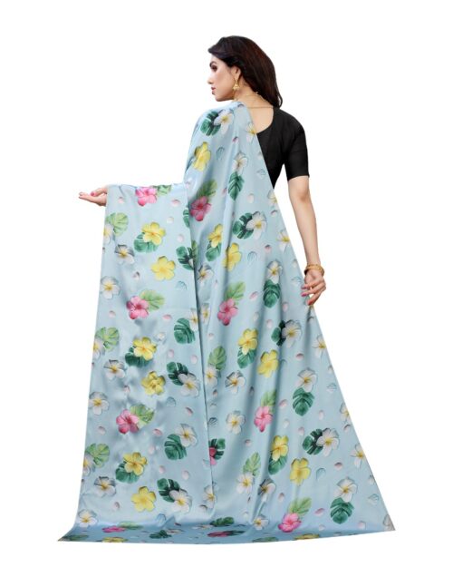 Women’s Soft Japan Satin Saree With Blouse (Light Blue, 5-6Mtrs)