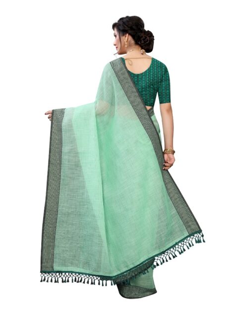 Women’s Soft Cotton Saree With Blouse (Rama, 5-6Mtrs)