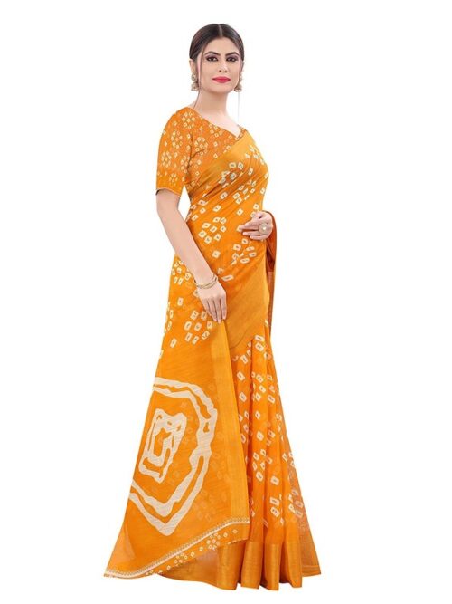 Women's Cotton Silk Saree With Blouse (Yellow, 5-6mtrs) - Image 3