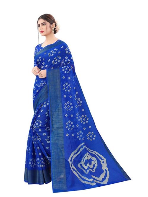 Women's Cotton Silk Saree With Blouse (Royal Blue, 5-6mtrs) - Image 3