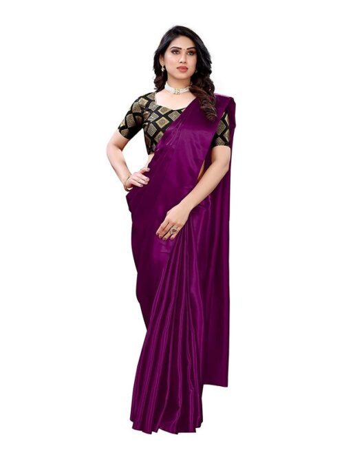 Women's Satin Saree With Blouse (Jamun, 5-6mtrs) - Image 4