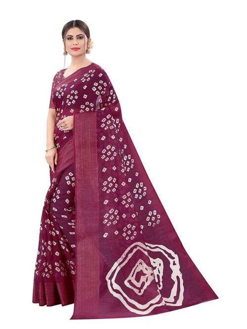 Women's Cotton Silk Saree With Blouse (Purple, 5-6mtrs) - Image 3