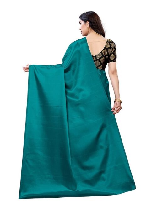 Women's Satin Saree With Blouse (Teal, 5-6mtrs) - Image 3