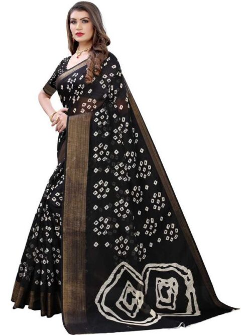 Women's Cotton Silk Saree With Blouse (Black, 5-6mtrs) - Image 3