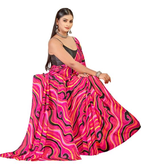 Women's Georgette Saree With Out Blouse (Pink, 5-6 Mtrs) - Image 2