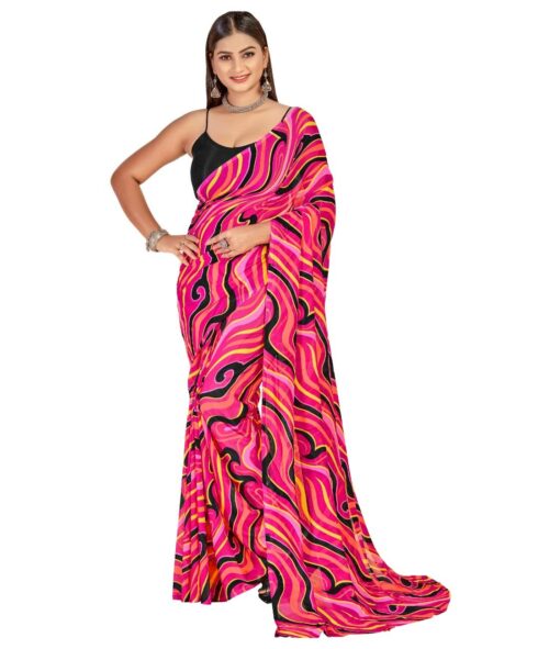 Women's Georgette Saree With Out Blouse (Pink, 5-6 Mtrs)