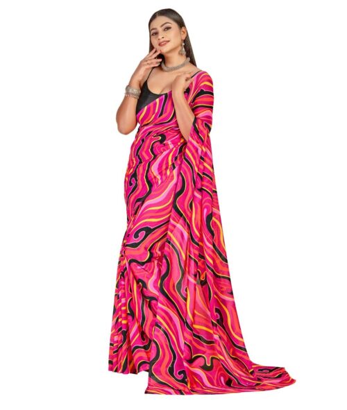 Women's Georgette Saree With Out Blouse (Pink, 5-6 Mtrs) - Image 5