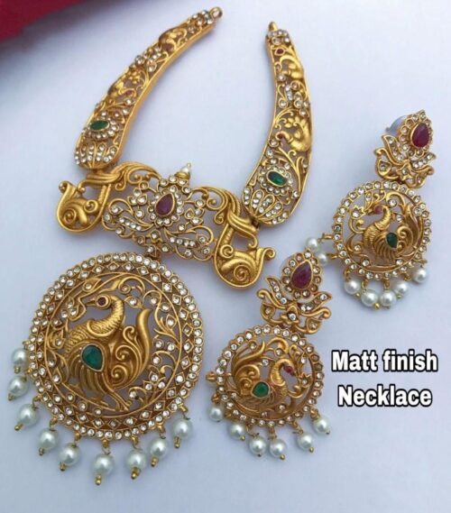 Women’s Gold Plated Traditional Necklace and Earrings Set (Multi Color, Free Size)