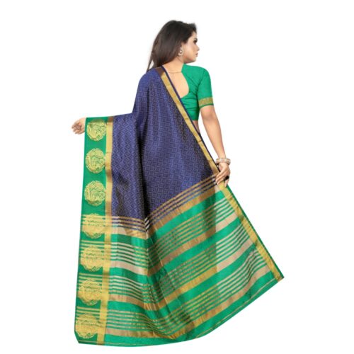 Women's Kanjivaram Silk Saree With Unstitched Blouse Piece (Blue, 5-6 Mtrs) - Image 3