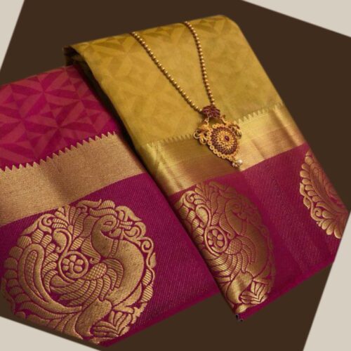 Women’s Kanjivaram Silk Saree With Unstitched Blouse Piece (Beige, 5-6 Mtrs)