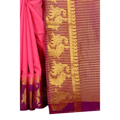 Women's Kanjivaram Silk Saree With Unstitched Blouse Piece (Peach, 5-6 Mtrs) - Image 3