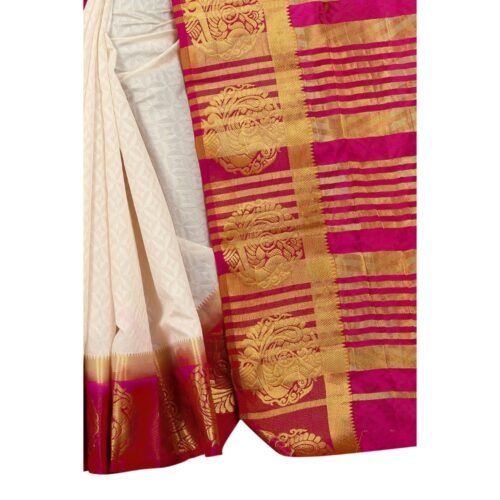 Women's Kanjivaram Silk Saree With Unstitched Blouse Piece (White, 5-6 Mtrs) - Image 4