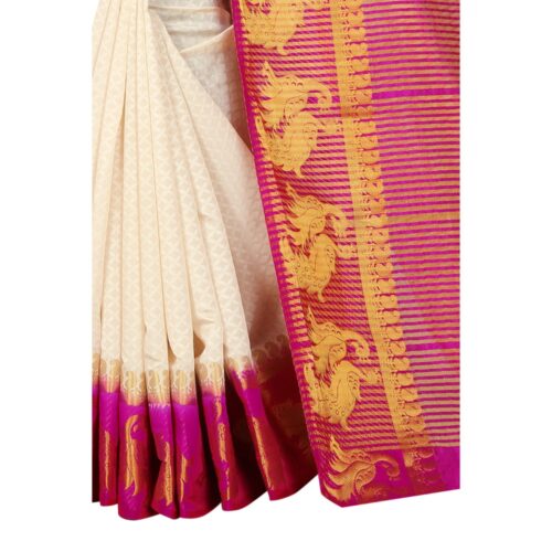 Women's Kanjivaram Silk Saree With Unstitched Blouse Piece (White, 5-6 Mtrs) - Image 3