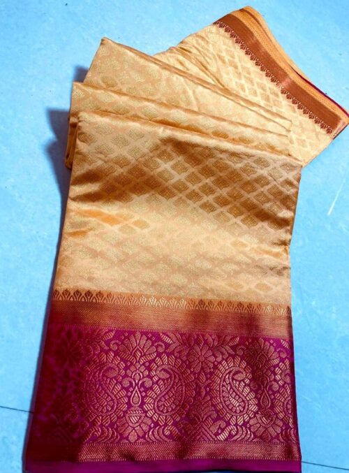 Women’s Kanjivaram Silk Saree With Unstitched Blouse Piece (Beige, 5-6 Mtrs)