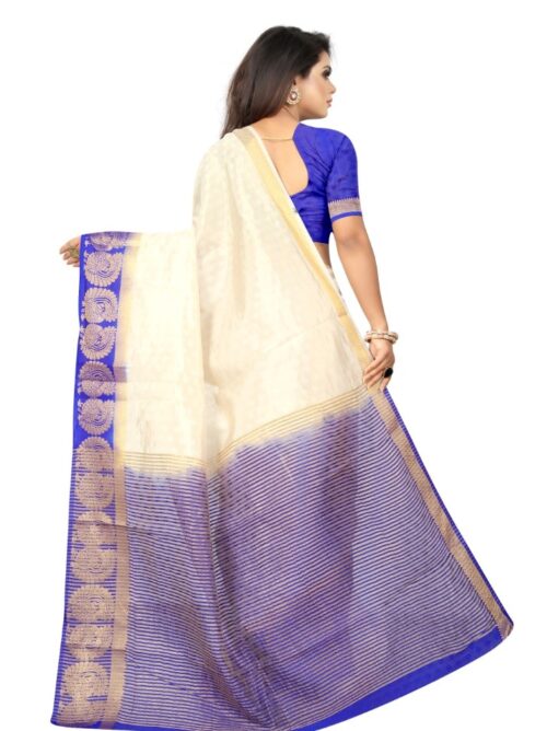 Women's Kanjivaram Silk Saree With Unstitched Blouse Piece (White, 5-6 Mtrs) - Image 3