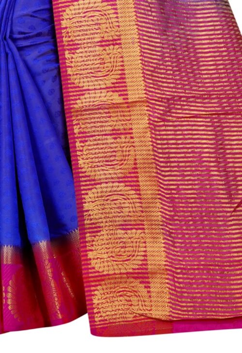 Women's Kanjivaram Silk Saree With Unstitched Blouse Piece (Blue, 5-6 Mtrs) - Image 4