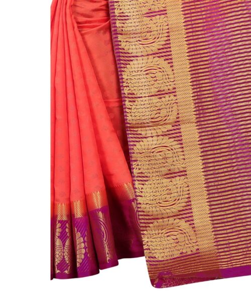 Women's Kanjivaram Silk Saree With Unstitched Blouse Piece (Peach, 5-6 Mtrs) - Image 4